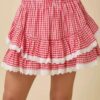 Gingham Ruffle Skort with Eyelet Trim Detail