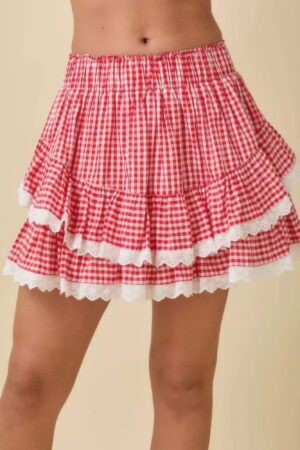 Gingham Ruffle Skort with Eyelet Trim Detail