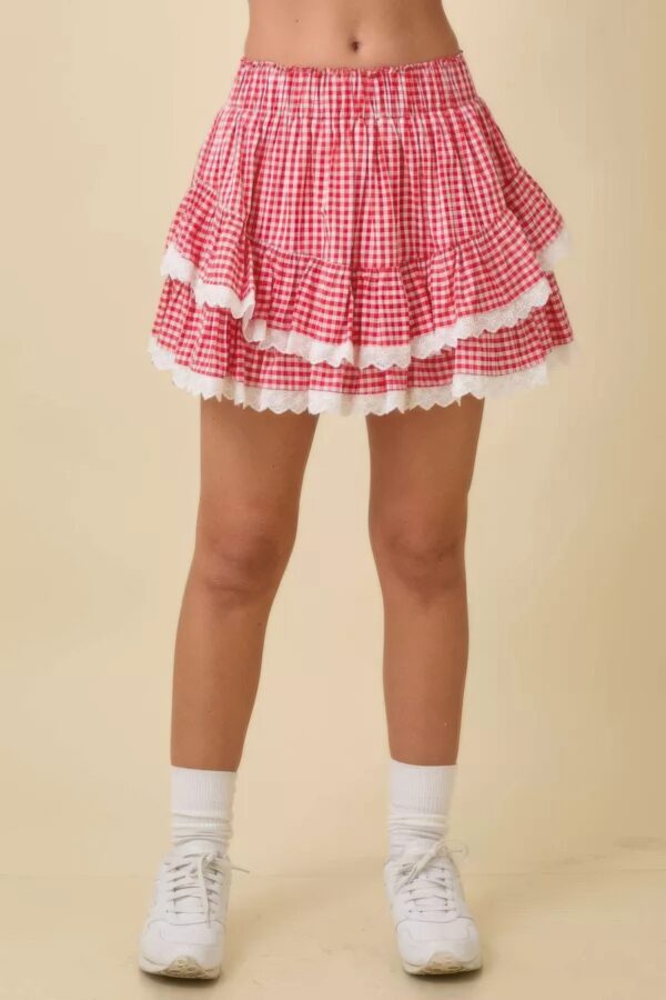 Gingham Ruffle Skort with Eyelet Trim Detail