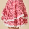 Gingham Ruffle Skort with Eyelet Trim Detail