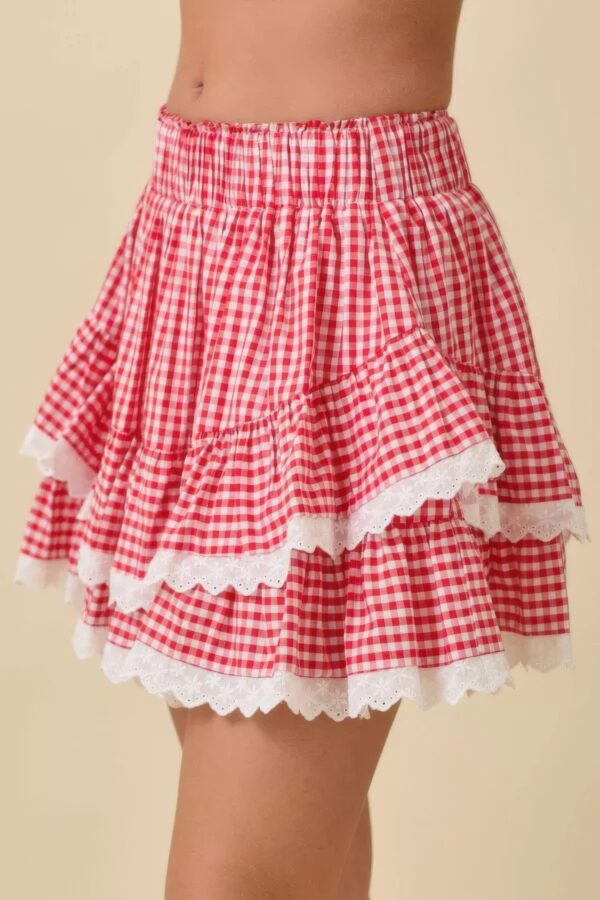 Gingham Ruffle Skort with Eyelet Trim Detail