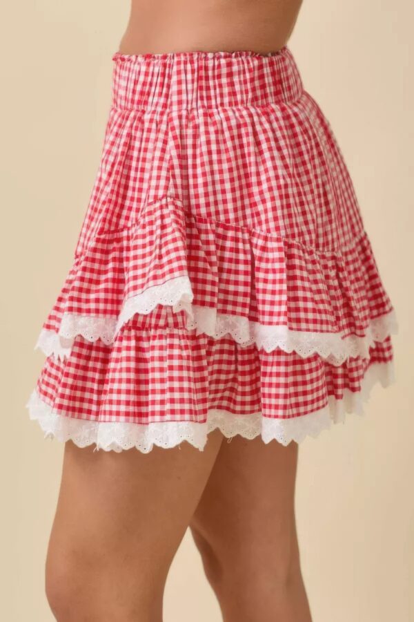 Gingham Ruffle Skort with Eyelet Trim Detail