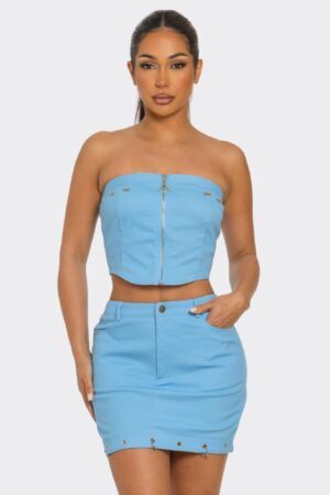 Space Girl Skirt Set – Silver Eyelet Tube Top