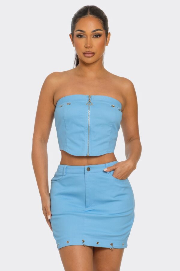 Space Girl Skirt Set – Silver Eyelet Tube Top