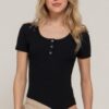 Short-Sleeve Ribbed Bodysuit with Snap Front