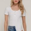 Ribbed Short-Sleeve Snap-Button Cotton Bodysuit