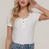 Ribbed Short-Sleeve Snap-Button Cotton Bodysuit
