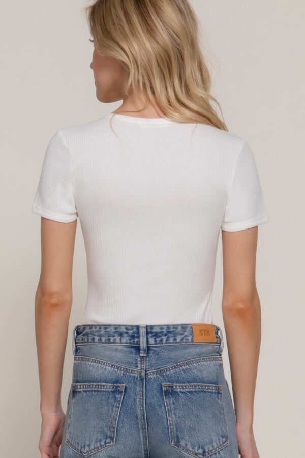 Ribbed Short-Sleeve Snap-Button Cotton Bodysuit