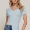 Ribbed Short-Sleeve Snap Bodysuit – Scoop Neck