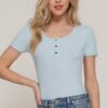 Ribbed Short-Sleeve Snap Bodysuit – Scoop Neck