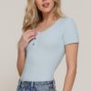 Ribbed Short-Sleeve Snap Bodysuit – Scoop Neck