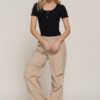 Short-Sleeve Ribbed Bodysuit with Snap Front