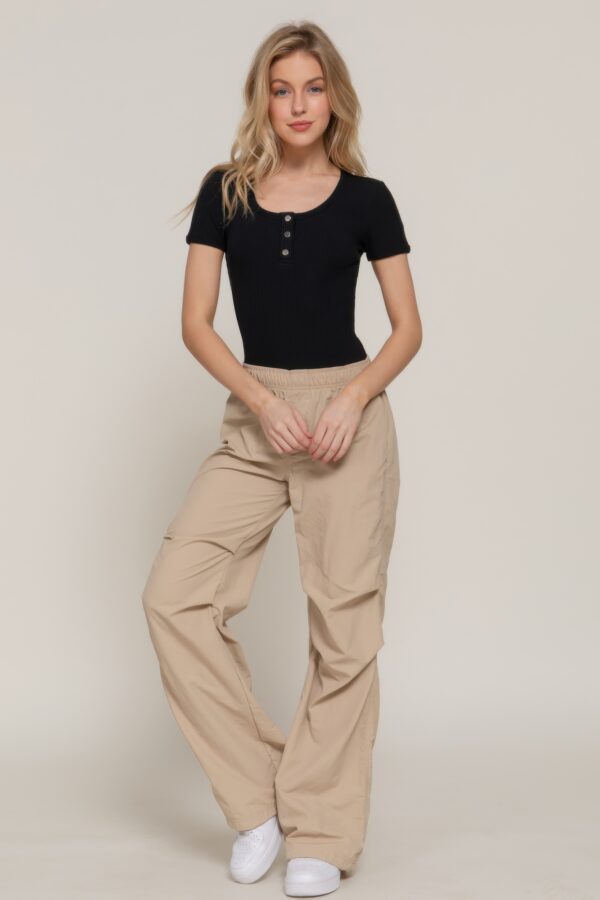 Short-Sleeve Ribbed Bodysuit with Snap Front