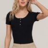 Short-Sleeve Ribbed Bodysuit with Snap Front