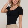 Short-Sleeve Ribbed Bodysuit with Snap Front