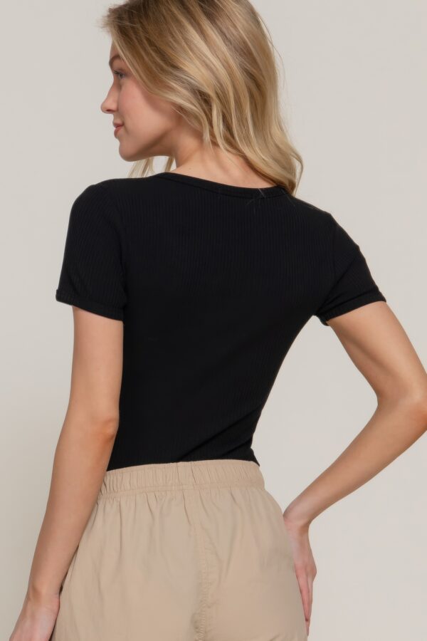 Short-Sleeve Ribbed Bodysuit with Snap Front