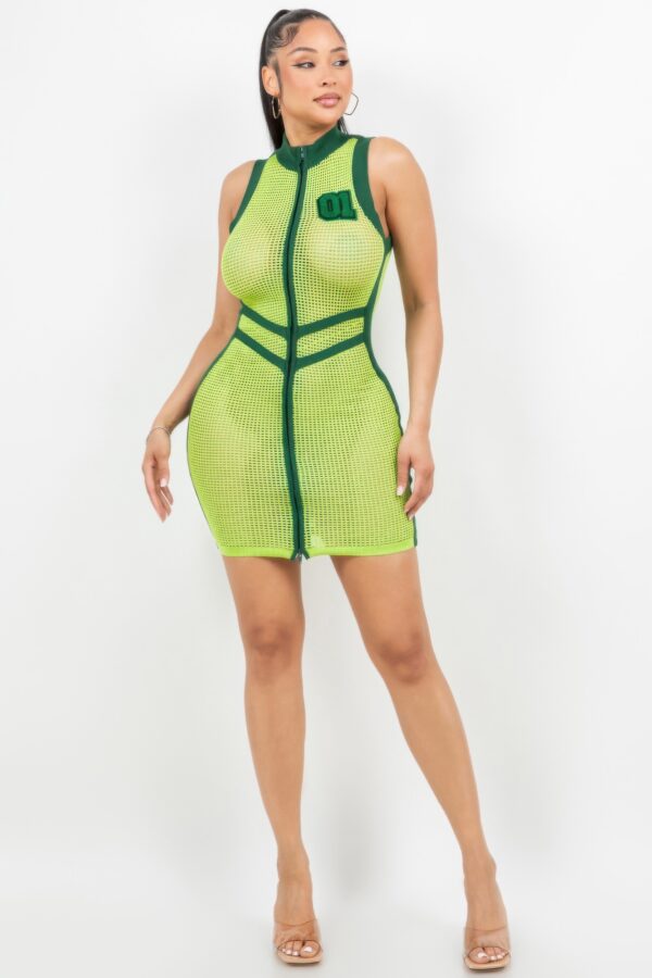 Netting 2-Way Zipper Bodycon Mini Dress