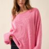 Oversized Rib-Knit Boatneck Sweater with Rolled Trim