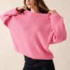 Oversized Rib-Knit Boatneck Sweater with Rolled Trim
