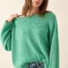 Rib-Knit Oversized Boatneck Sweater with Rolled Edges