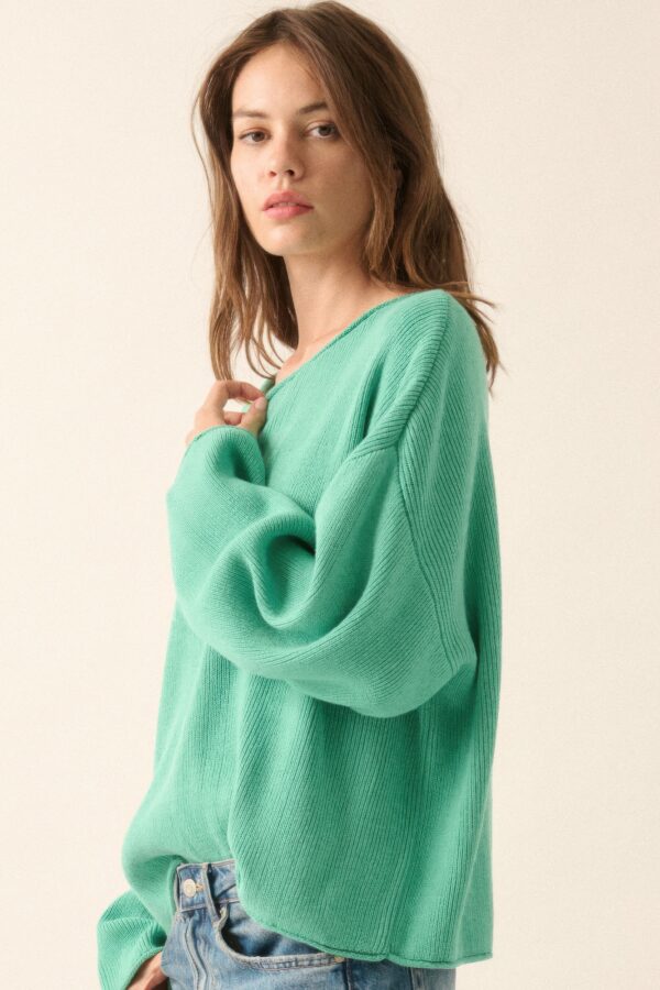 Rib-Knit Oversized Boatneck Sweater with Rolled Edges