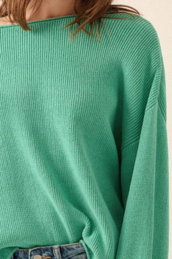 Rib-Knit Oversized Boatneck Sweater with Rolled Edges