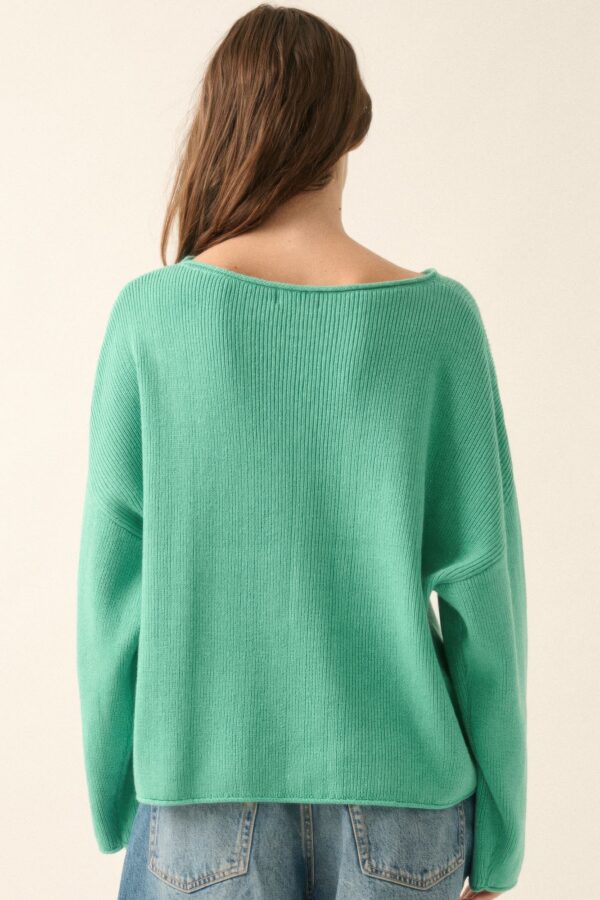 Rib-Knit Oversized Boatneck Sweater with Rolled Edges
