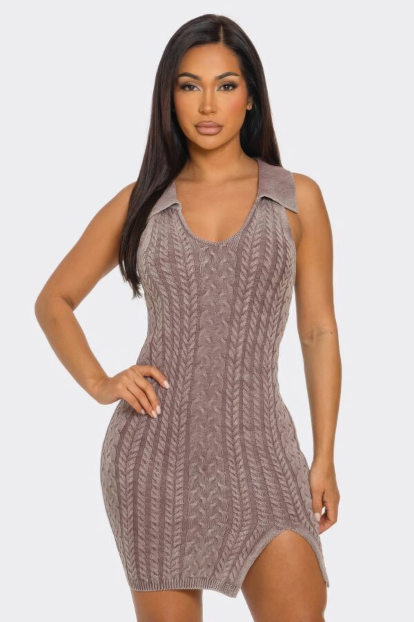 Mineral Wash Bodycon Dress with Collared Neckline