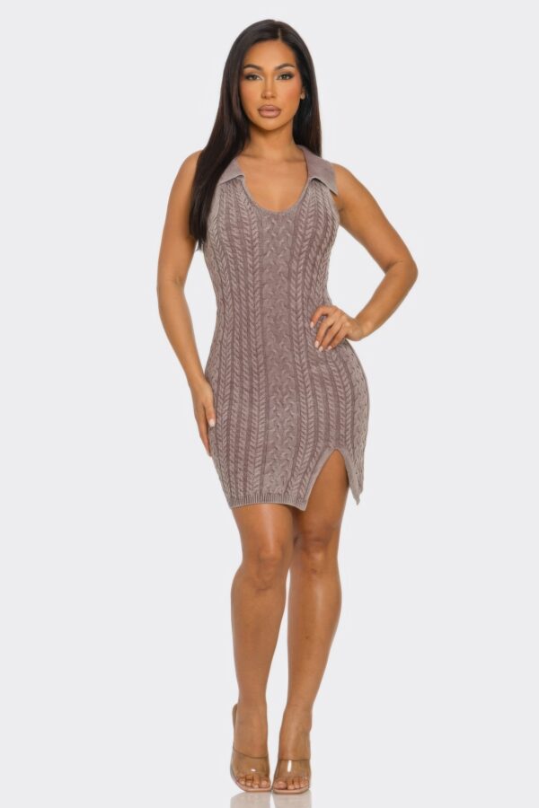 Mineral Wash Bodycon Dress with Collared Neckline