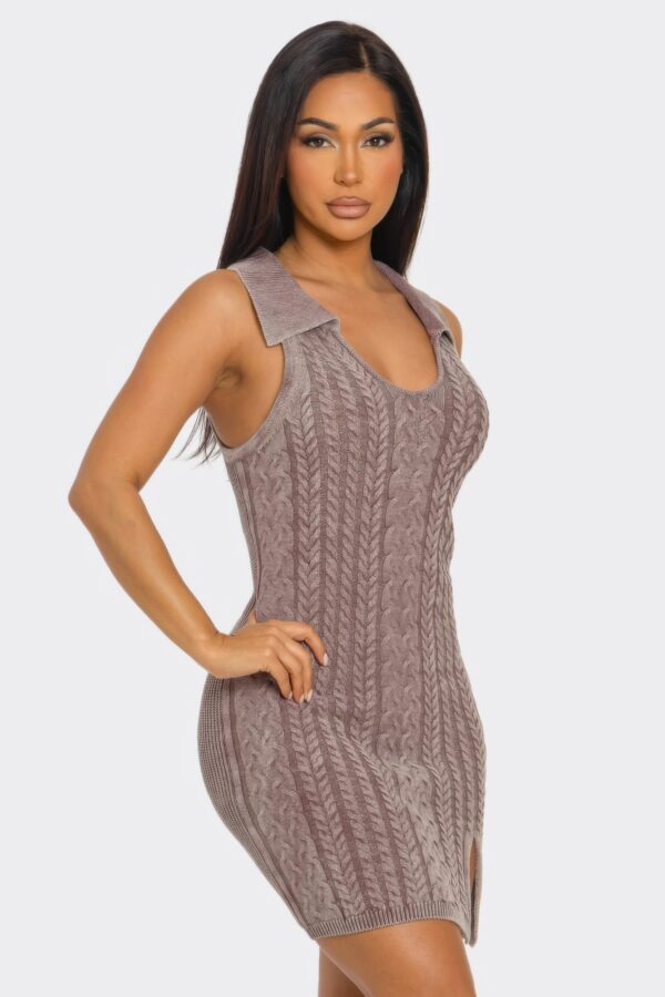 Mineral Wash Bodycon Dress with Collared Neckline