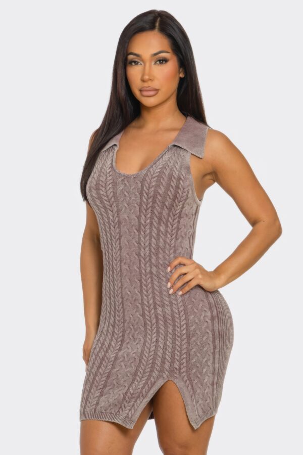 Mineral Wash Bodycon Dress with Collared Neckline