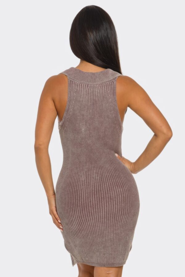 Mineral Wash Bodycon Dress with Collared Neckline