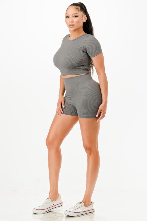 Ribbed Seamless Crop Tee & High-Waist Bike Shorts Set