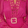 Crochet-Detail Woven Jumpsuit with Buckle Belt