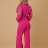 Crochet-Detail Woven Jumpsuit with Buckle Belt