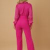 Crochet-Detail Woven Jumpsuit with Buckle Belt