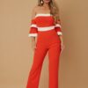 Off-Shoulder Jumpsuit with Layered Sleeves – Black and White