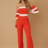 Off-Shoulder Jumpsuit with Layered Sleeves – Black and White