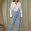 Dressy Pants with Stone-Chain Waist – Rayon Blend