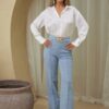 Dressy Pants with Stone-Chain Waist – Rayon Blend