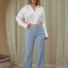 Dressy Pants with Stone-Chain Waist – Rayon Blend