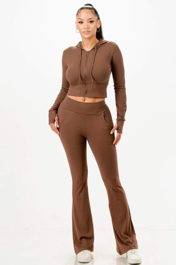 Butter-Soft Cropped Hoodie & Flare Pants Set – Thumbhole Cuffs