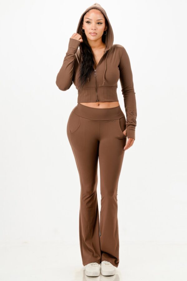 Butter-Soft Cropped Hoodie & Flare Pants Set – Thumbhole Cuffs