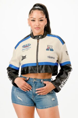 Colorblock Crop Jacket with Stand Collar Detail