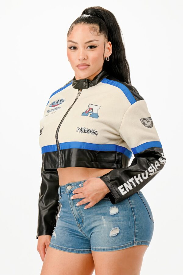 Colorblock Crop Jacket with Stand Collar Detail