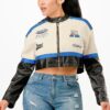 Colorblock Crop Jacket with Stand Collar Detail