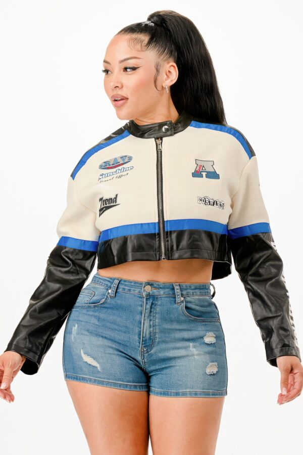 Colorblock Crop Jacket with Stand Collar Detail