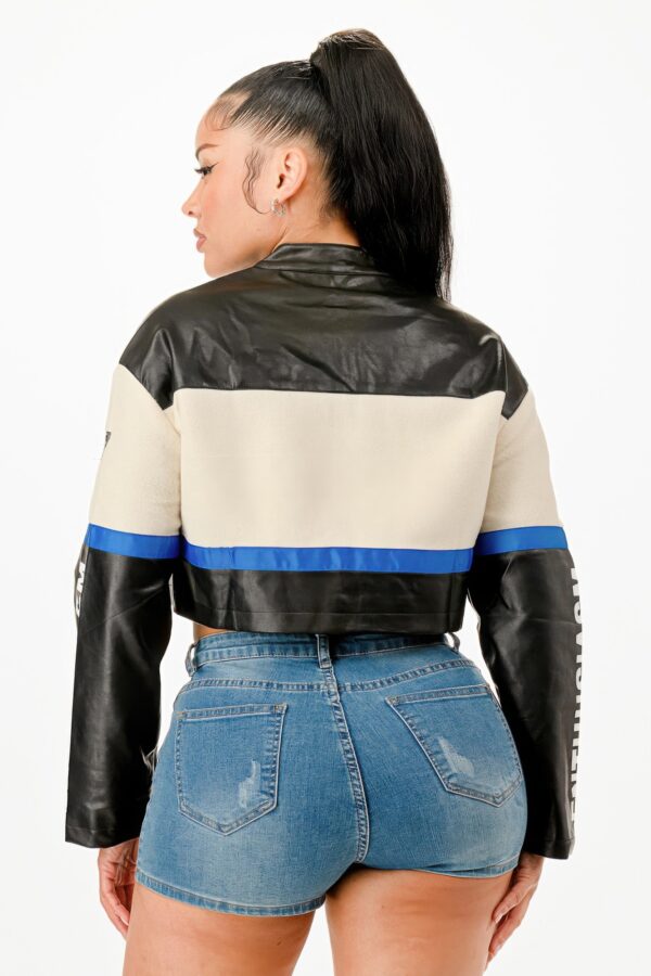 Colorblock Crop Jacket with Stand Collar Detail