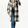 Hooded Plaid Coat – Button Front