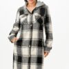 Hooded Plaid Coat – Button Front
